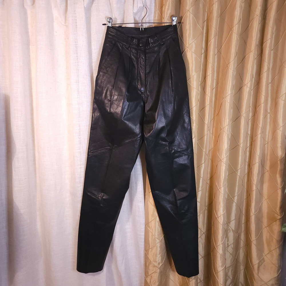 Vintage True 90s High Waist Black Leather Pant by Byrnes & Baker Structural Moto